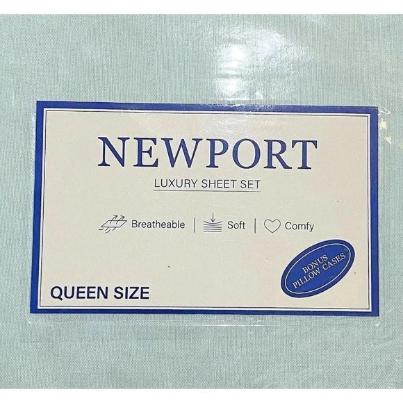 Newport Aqua Queen Size Sheet Set + 2 Bonus Pillow Cases - Picture 2 of 6